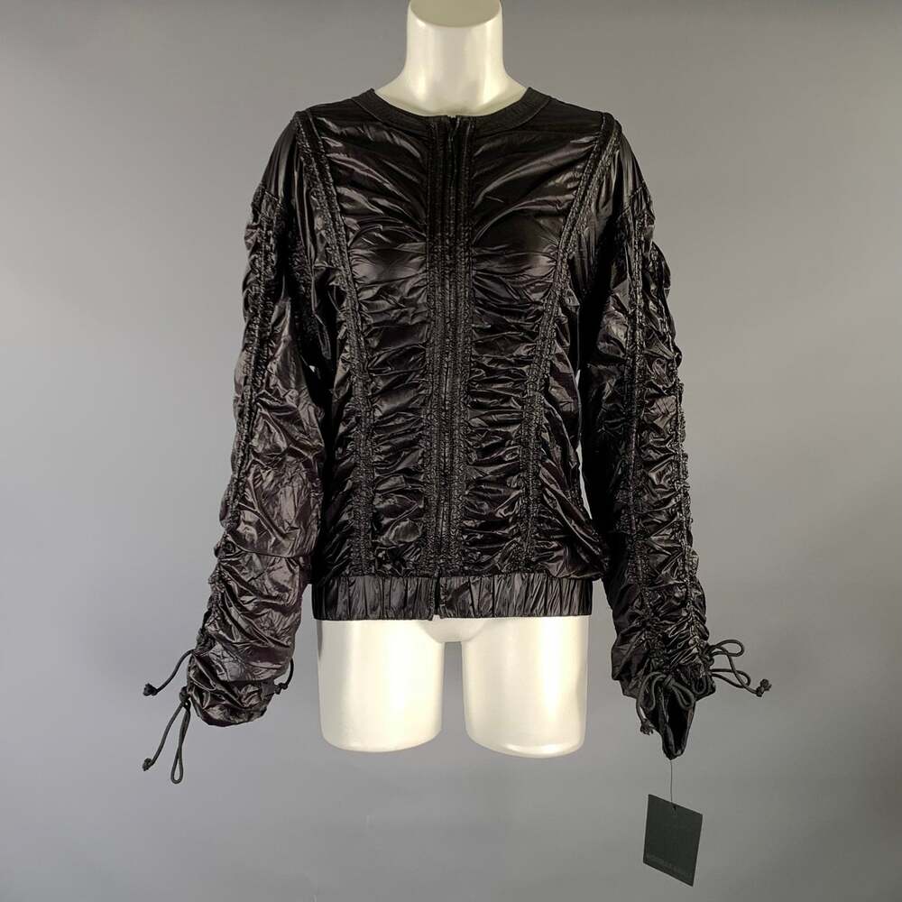 NORMA KAMALI Size S Black Nylon Ruched Zip Up Jacket Outdoor